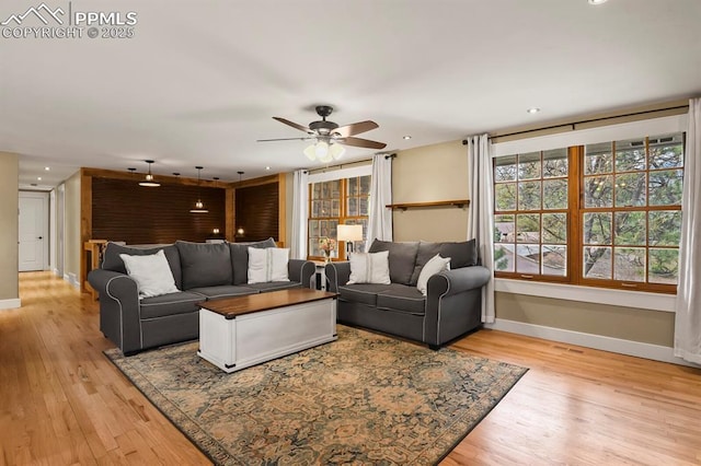 15 Newport Cir, Colorado Springs, CO 80906 - living area featuring recessed lighting, baseboards, ceiling fan, and light wood-type flooring