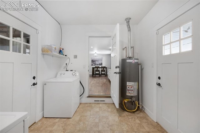 208 Davie Dr, Colorado Springs, CO 80911 - laundry room with laundry area, washer / clothes dryer, water heater, and visible vents