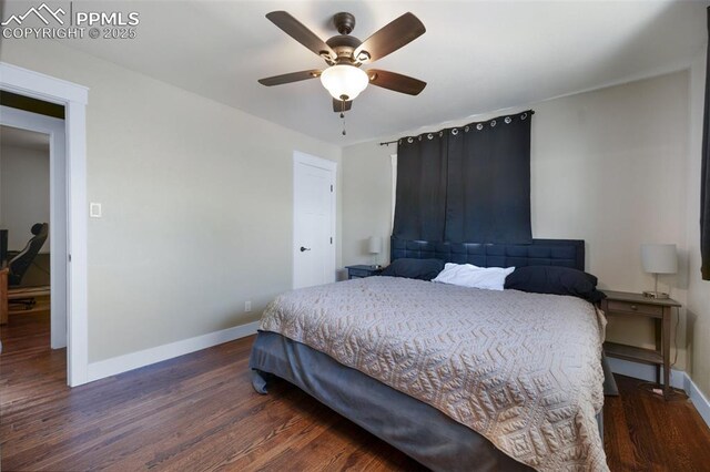 208 Davie Dr, Colorado Springs, CO 80911 - bedroom with a ceiling fan, baseboards, and wood finished floors