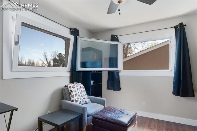 208 Davie Dr, Colorado Springs, CO 80911 - sitting room with baseboards, a ceiling fan, and wood finished floors