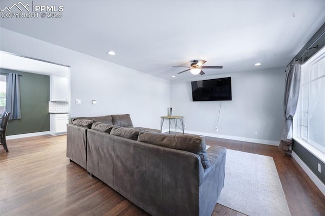 208 Davie Dr, Colorado Springs, CO 80911 - living room with baseboards, ceiling fan, recessed lighting, and wood finished floors