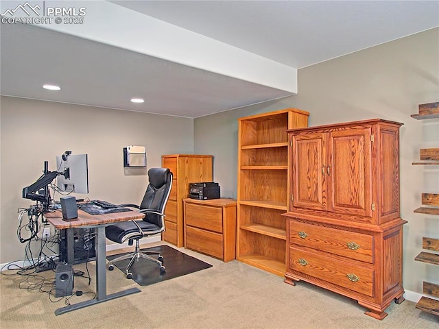 6996 Mustang Rim Dr, Colorado Springs, CO 80923 - home office with recessed lighting and light colored carpet
