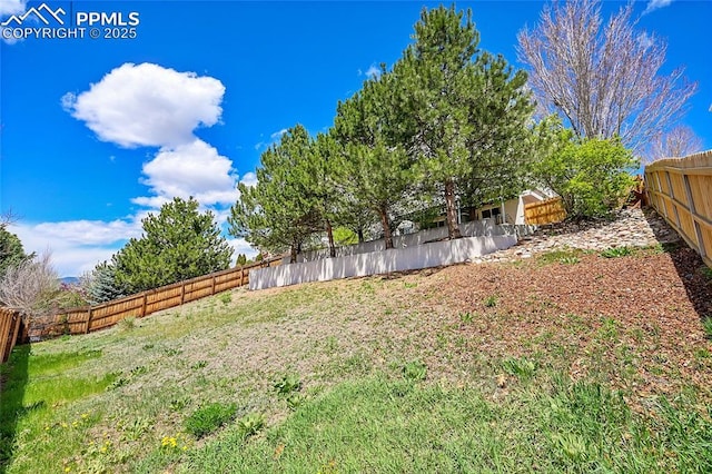view of yard featuring a fenced backyard