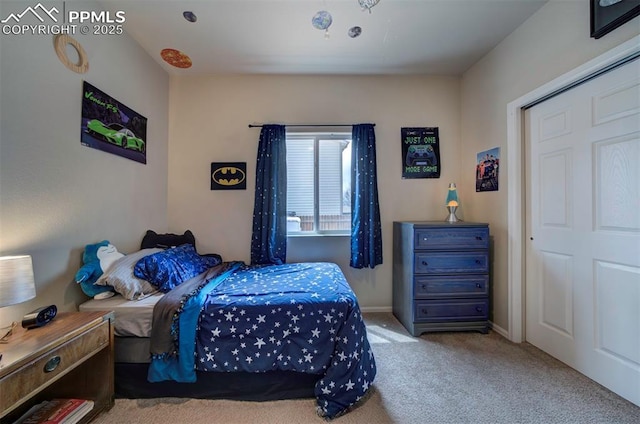 bedroom featuring baseboards and carpet