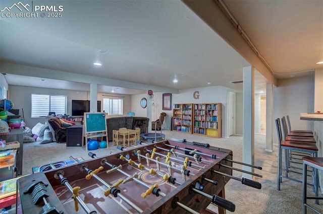playroom featuring carpet floors and recessed lighting
