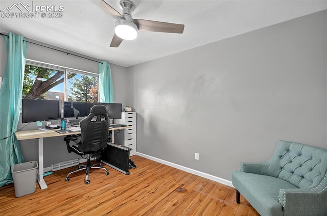 806 N Chelton Rd, Colorado Springs, CO 80909 - office area featuring wood finished floors, baseboards, and ceiling fan
