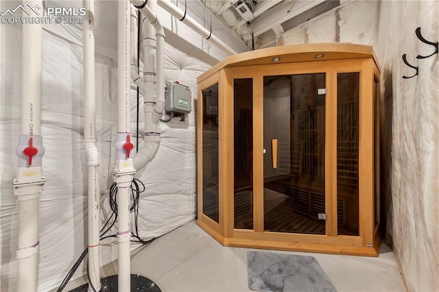 basement with a sauna