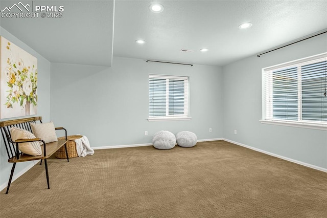 unfurnished room featuring baseboards, carpet flooring, and recessed lighting