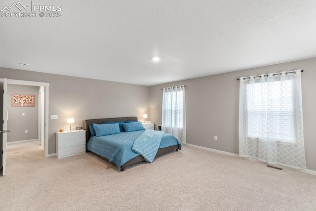 2186 Prairie Smoke Dr, Monument, CO 80132 - bedroom with baseboards, light carpet, and a textured ceiling