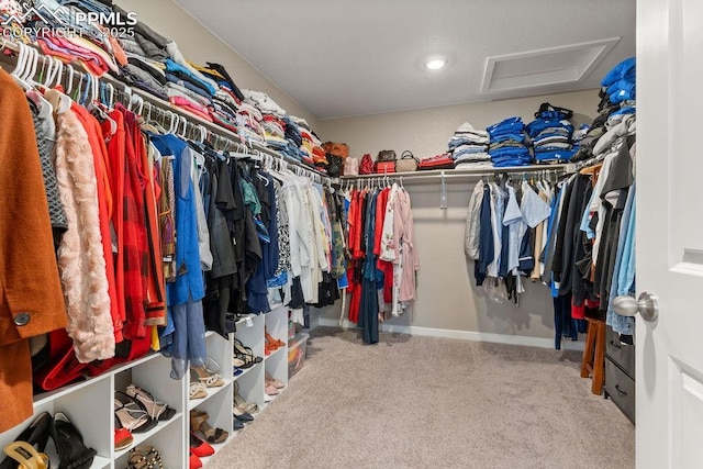 2186 Prairie Smoke Dr, Monument, CO 80132 - spacious closet featuring visible vents, carpet, and attic access