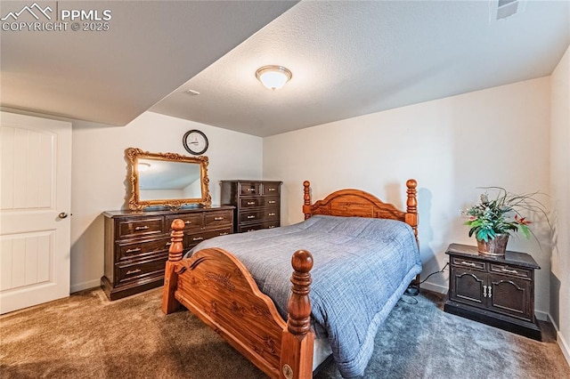 bedroom with carpet, visible vents, and baseboards