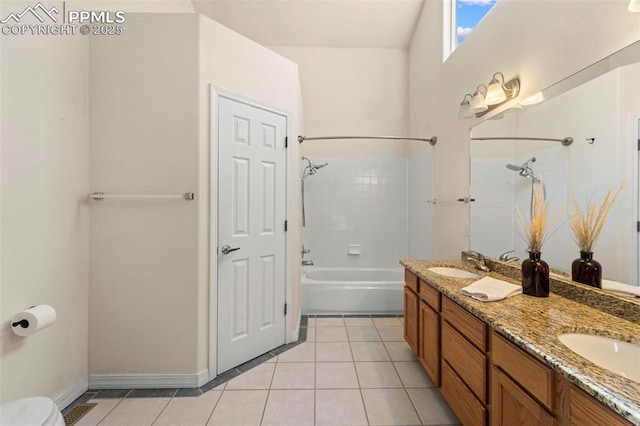 3245 Chestnut Glen Ln, Colorado Springs, CO 80918 - bathroom with tile patterned flooring, double vanity, and bathing tub / shower combination