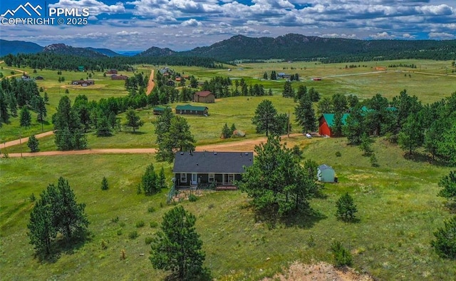 birds eye view of property with a rural view and a mountain view