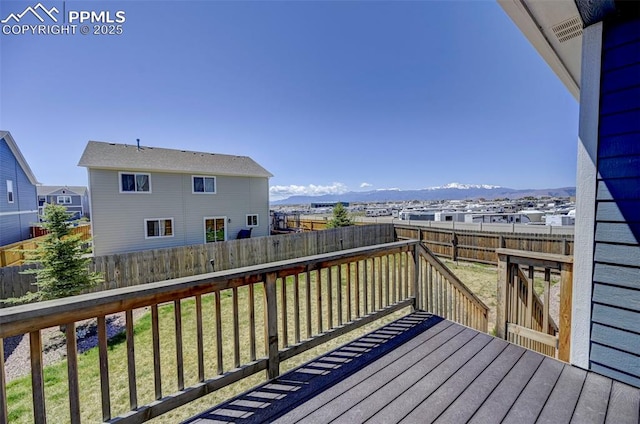wooden deck featuring a fenced backyard and a yard