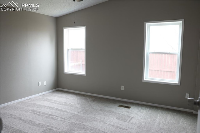 4663 Pine Marten Pt, Colorado Springs, CO 80922 - carpeted empty room featuring baseboards, lofted ceiling, and visible vents