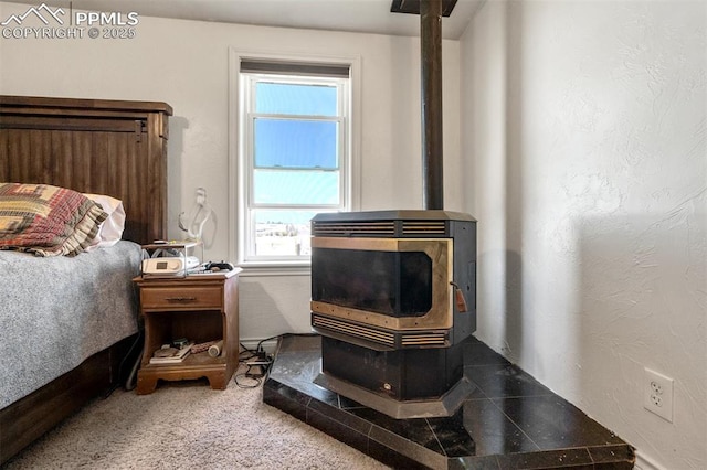3235 S Meridian Rd, Colorado Springs, CO 80929 - bedroom with multiple windows and a wood stove