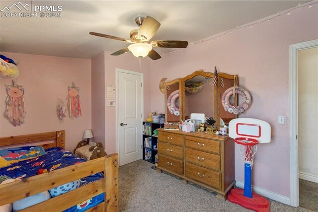 3235 S Meridian Rd, Colorado Springs, CO 80929 - bedroom featuring baseboards, carpet flooring, and ceiling fan