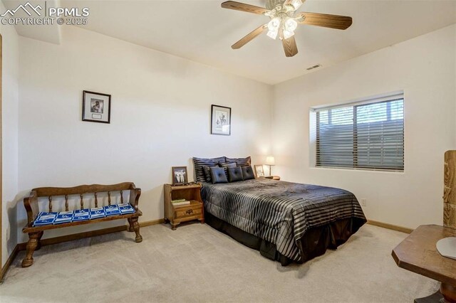 7850 Wilderness Dr, Colorado Springs, CO 80908 - bedroom with carpet flooring, baseboards, and ceiling fan