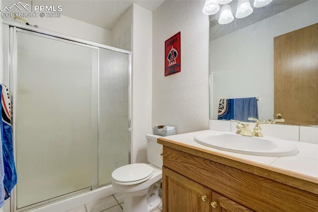 7850 Wilderness Dr, Colorado Springs, CO 80908 - full bath featuring a shower stall, tile patterned floors, toilet, and vanity