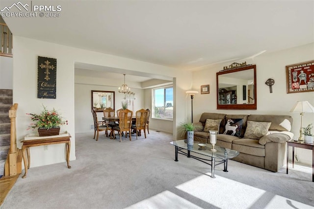 7850 Wilderness Dr, Colorado Springs, CO 80908 - living area featuring a chandelier and light carpet