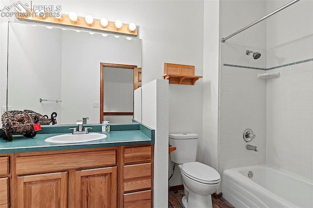 17880 Plains Edge Ct, Peyton, CO 80831 - full bath featuring vanity, bathtub / shower combination, and toilet