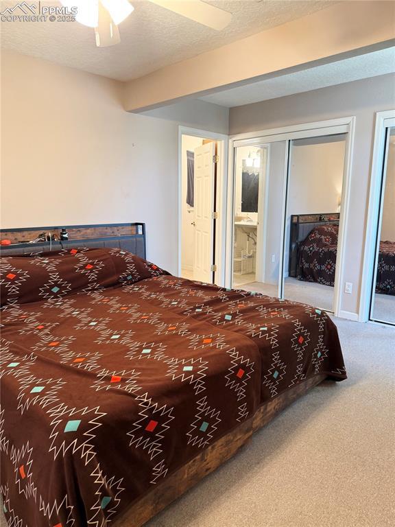 1322 Lincoln Ave, La Junta, CO 81050 - bedroom featuring ensuite bathroom, a ceiling fan, and carpet flooring