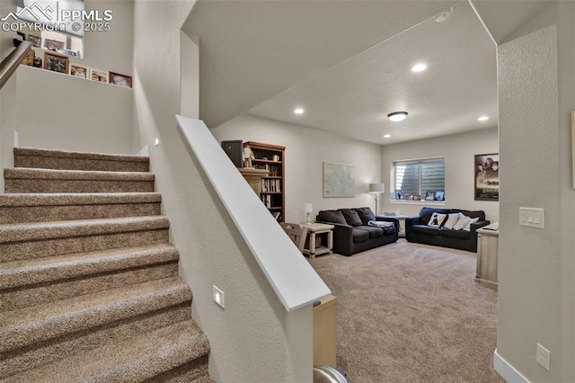 835 Redemption Pt, Colorado Springs, CO 80905 - stairway featuring recessed lighting and carpet floors