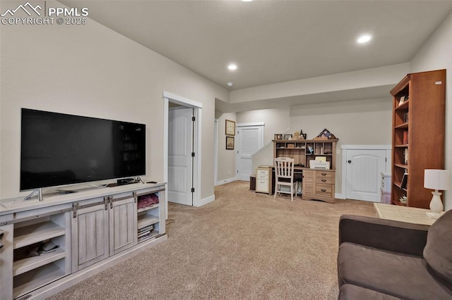 835 Redemption Pt, Colorado Springs, CO 80905 - living area with light colored carpet, baseboards, and recessed lighting