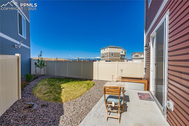 view of yard with a patio area and a fenced backyard