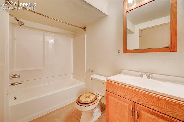 1120 Pipestone Ct, Colorado Springs, CO 80911 - bathroom featuring bathtub / shower combination, toilet, vanity, and tile patterned floors