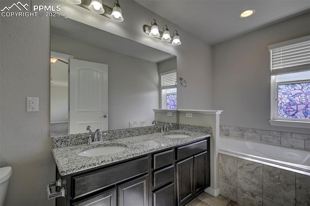 full bath with a bath, a wealth of natural light, and a sink