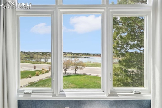 doorway featuring a water view and healthy amount of natural light