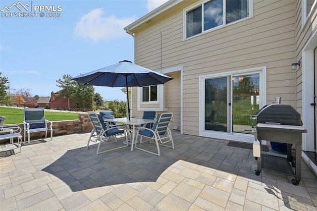 view of patio / terrace with outdoor dining space and grilling area