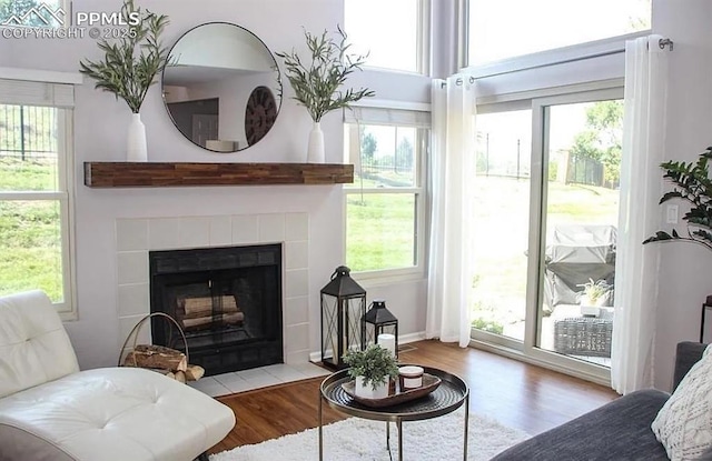 4070 Autumn Heights Dr Unit D, Colorado Springs, CO 80906 - living area featuring a healthy amount of sunlight, a fireplace, and wood finished floors