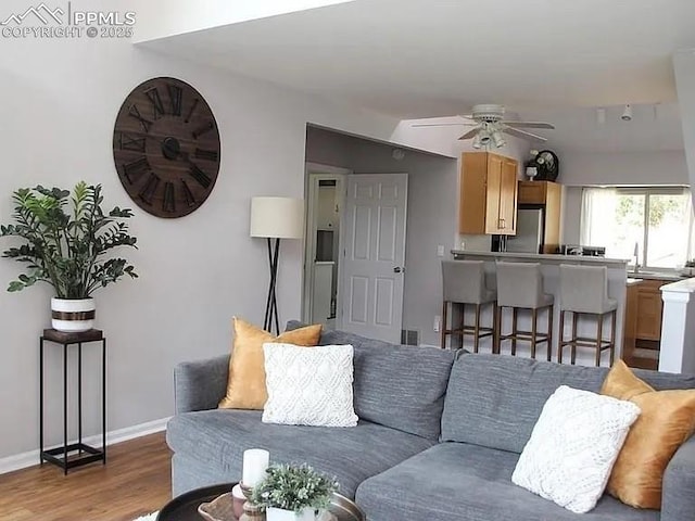 4070 Autumn Heights Dr Unit D, Colorado Springs, CO 80906 - living room with baseboards, wood finished floors, and a ceiling fan