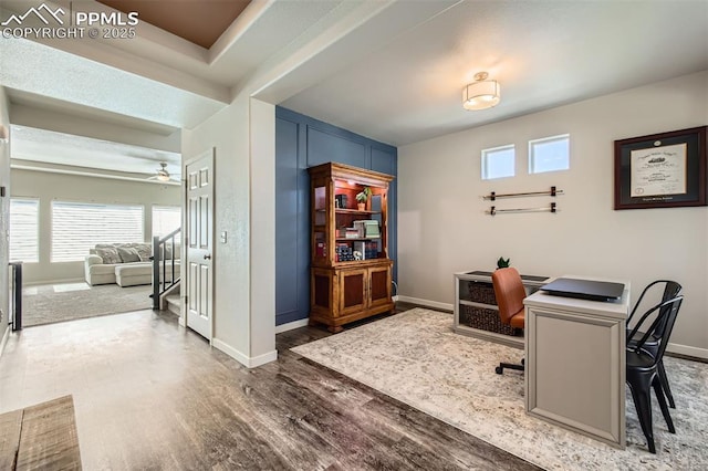 5905 Longford Way, Colorado Springs, CO 80927 - office with baseboards, ceiling fan, and wood finished floors