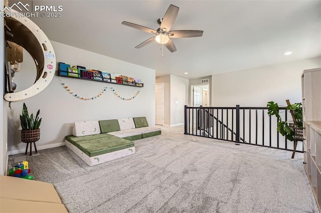 5905 Longford Way, Colorado Springs, CO 80927 - sitting room with carpet, an upstairs landing, recessed lighting, ceiling fan, and baseboards
