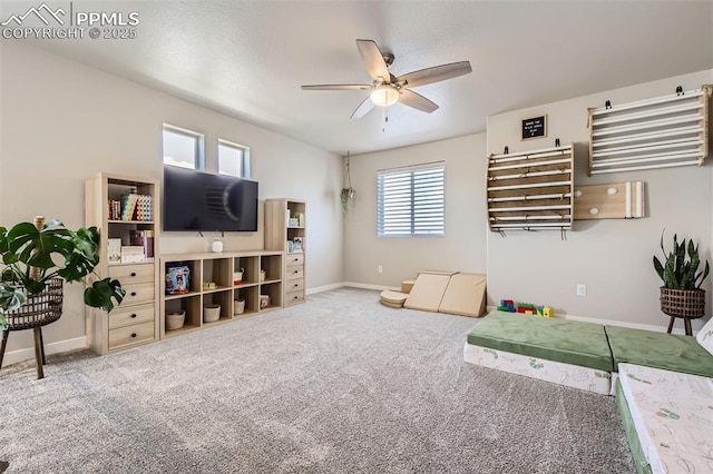 5905 Longford Way, Colorado Springs, CO 80927 - recreation room with a ceiling fan, baseboards, and carpet