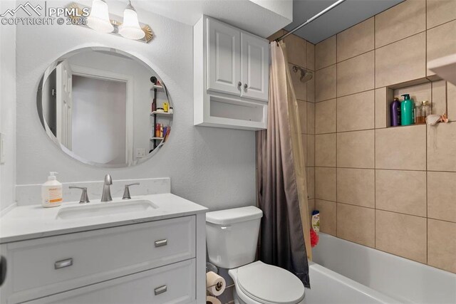 17090 Forest Green Way, Elbert, CO 80106 - full bathroom with toilet, shower / bathtub combination with curtain, and vanity