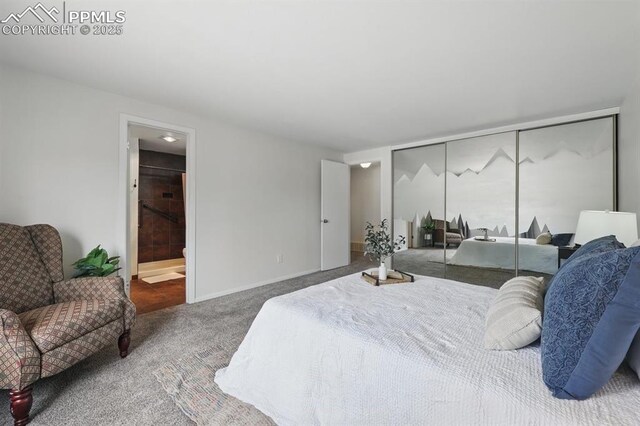 5050 Bunk House Ln, Colorado Springs, CO 80917 - carpeted bedroom featuring a closet, ensuite bathroom, and baseboards