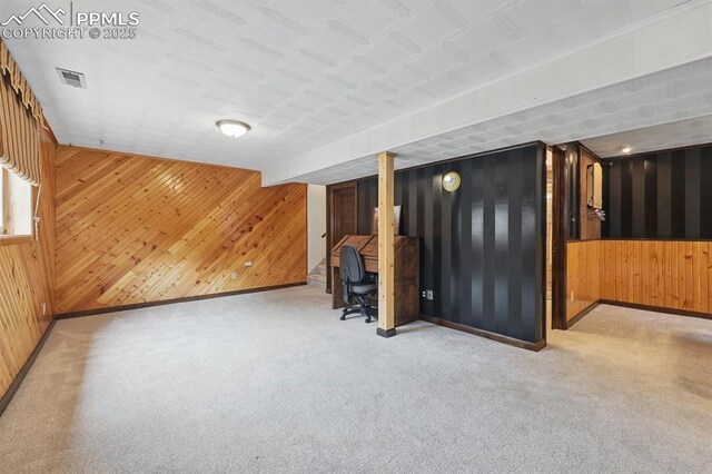 5050 Bunk House Ln, Colorado Springs, CO 80917 - finished below grade area with wood walls, baseboards, and carpet