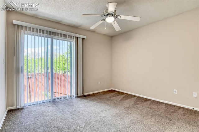 2610 Plumtree Grv, Colorado Springs, CO 80907 - spare room with carpet floors, baseboards, ceiling fan, and a textured ceiling