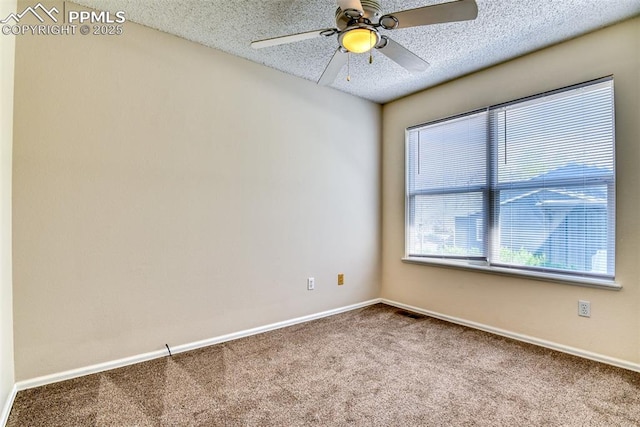 2610 Plumtree Grv, Colorado Springs, CO 80907 - empty room with carpet floors, a textured ceiling, baseboards, and a ceiling fan