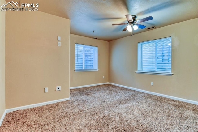 2610 Plumtree Grv, Colorado Springs, CO 80907 - spare room featuring carpet, plenty of natural light, a ceiling fan, and baseboards