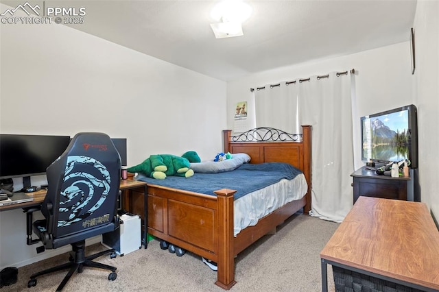 bedroom with light carpet