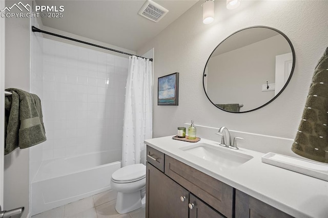 4932 Sand Canyon Trl, Colorado Springs, CO 80924 - bathroom featuring vanity, tile patterned flooring, toilet, and shower / bath combo