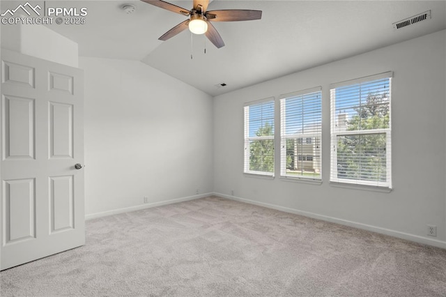 1118 Walters Pt, Monument, CO 80132 - carpeted spare room with a ceiling fan, vaulted ceiling, and a smoke detector