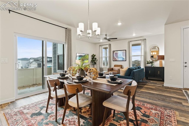 5131 Roundhouse Dr, Colorado Springs, CO 80925 - dining space featuring a chandelier, wood finished floors, baseboards, and recessed lighting
