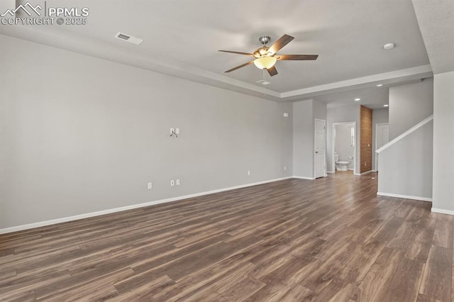 7238 Fauna Glen Dr, Colorado Springs, CO 80927 - unfurnished living room with a ceiling fan, recessed lighting, and dark wood-style floors