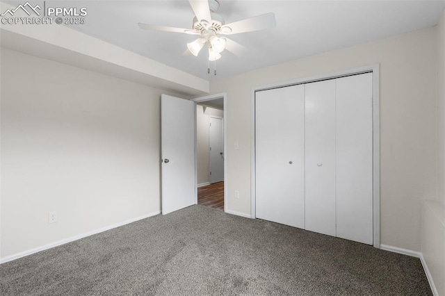 4650 Cassidy St, Colorado Springs, CO 80911 - unfurnished bedroom featuring ceiling fan, carpet, a closet, and baseboards